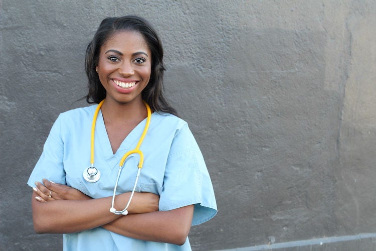 Female African american medical professional - Stock image with copy space.